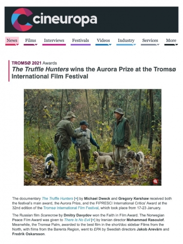 The Truffle Hunters wins the Aurora Prize at the Tromsø International Film Festival