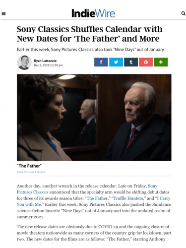 Sony Classics Shuffles Calendar with New Dates for ‘The Father’ and More