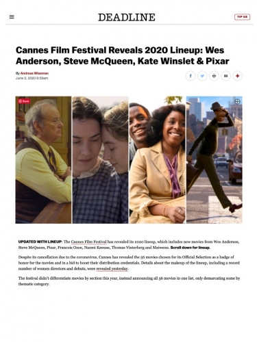 Cannes Film Festival Reveals 2020 Lineup