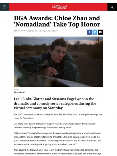 DGA Awards: Chloe Zhao and 'Nomadland' Take Top Honor