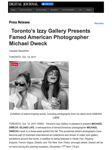 Toronto's Izzy Gallery Presents Famed American Photographer Michael Dweck