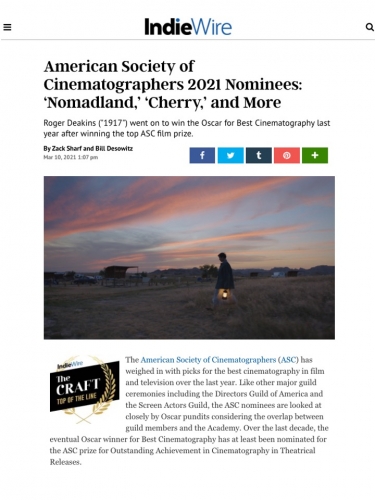 American Society of Cinematographers 2021 Nominees: ‘Nomadland,’ ‘Cherry,’ and More