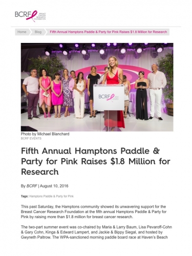 Fifth Annual Hamptons Paddle & Party for Pink Raises $1.8 Million for Research