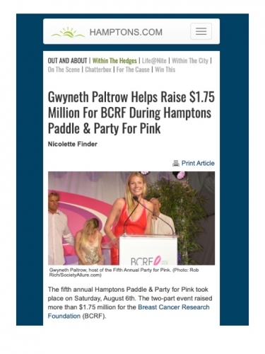 Gwyneth Paltrow Helps Raise $1.75 Million For BCRF During Hamptons Paddle & Party For Pink