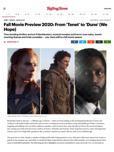 Fall Movie Preview 2020: From ‘Tenet’ to ‘Dune’ (We Hope)