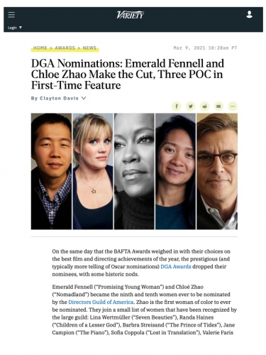 DGA Nominations: Emerald Fennell and Chloe Zhao Make the Cut, Three POC in First-Time Feature