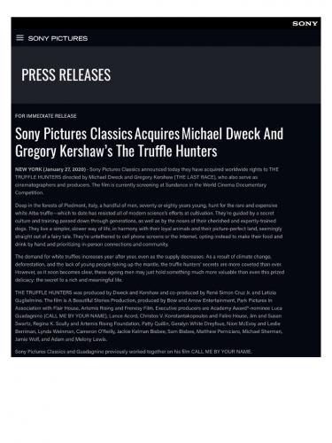 Sony Pictures Classics Acquires Michael Dweck And Gregory Kershaw’s The Truffle Hunters